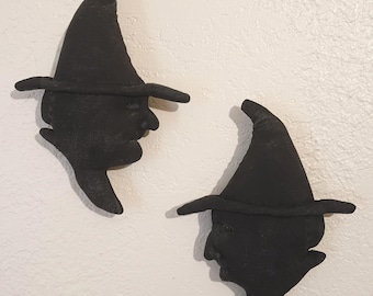HALLOWEEN Handmade Primitive Folk Art Witch Fabric Silhouettes – 9" Tall - Poppywise