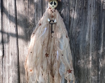 e-Pattern - Tattered Hanging Witch Ghostie Primitive Halloween Folk Art Doll 45"- by Poppywise Dolls