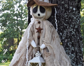 Made to Order ~ TATTERED Witch Ghostie HALLOWEEN Folk Art Doll with Tea Light Lantern - 50" Long * Poppywise *