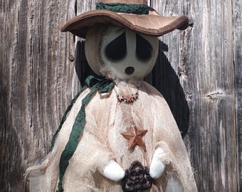 Tattered Witch Ghostie Folk Art Doll – 45" Primitive Handmade with Iron Key