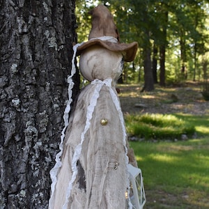 Made to Order TATTERED Witch Ghostie HALLOWEEN Folk Art Doll with Tea Light Lantern 50 Long Poppywise image 3