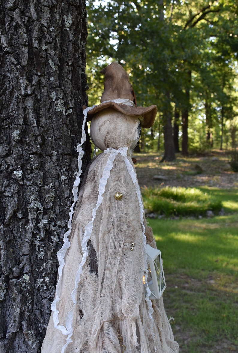 Made to Order TATTERED Witch Ghostie HALLOWEEN Folk Art Doll with Tea Light Lantern 50 Long Poppywise image 3