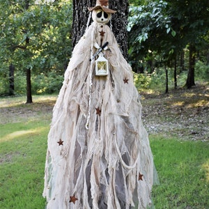 Made to Order TATTERED Witch Ghostie HALLOWEEN Folk Art Doll with Tea Light Lantern 50 Long Poppywise image 2