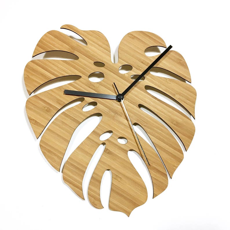 Monstera Bamboo Wall Clock Etsy