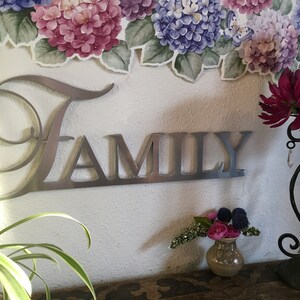 FAMILY metal art sign, family metal wall art, Family sign, silver colored aluminum Family sign