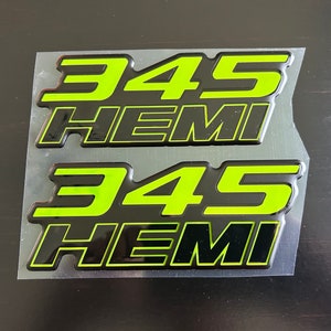 345 Hemi fender badges (pair) for Challenger/Charger/Durango/RAM/Grand Cherokee in Sublime Green