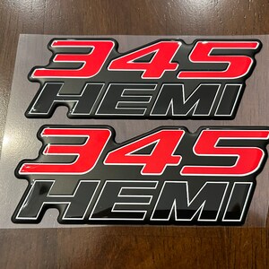 thumbnail interactive-video image 1 of 2PCS Zinc Alloy 345 Hemi Fender Side Emblems – Black Red – For RAM SRT Hellcat & Dodge Models – Unbox Only 1 of 5