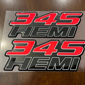 2PCS Zinc Alloy 345 Hemi Fender Side Emblems – Black Red – For RAM SRT Hellcat & Dodge Models – Unbox Only