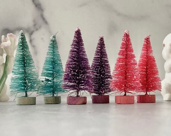 6 hand dyed sisal Easter bottle brush trees 2.5" tall