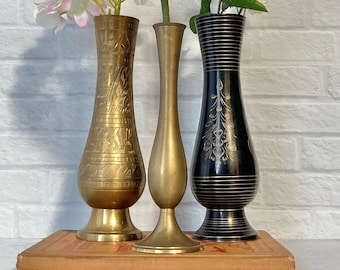 3 vintage brass vases