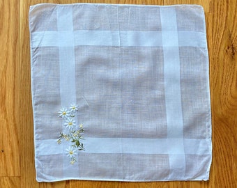 Vintage cotton handkerchief with yellow embroidered flowers