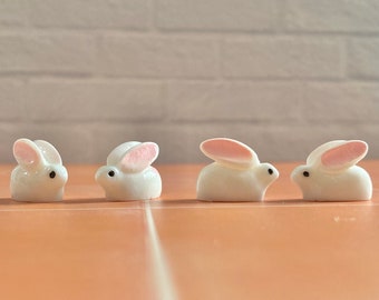 4 tiny plastic bunnies for fairy garden and crafting