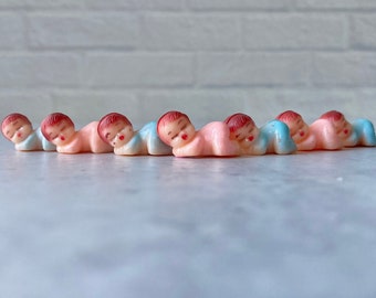 10 tiny plastic babies; tiny plastic retro style baby girls and or boys