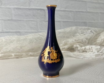 Vintage Limoges blue 4” vase