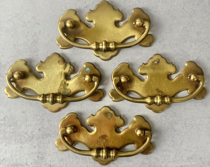 4 Vintage Brass Chippendale Style Drop Bail Drawer Pulls Vintage