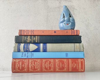 Vintage red and blue decor books