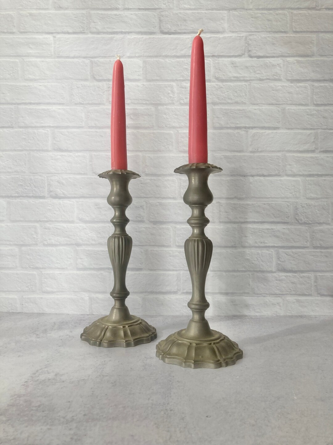 Vintage Pewter Candlestick Pair Empire Pewter Candlesticks Etsy