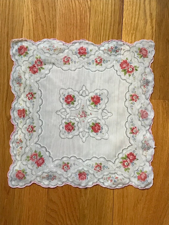 Vintage pink rose nylon handkerchief