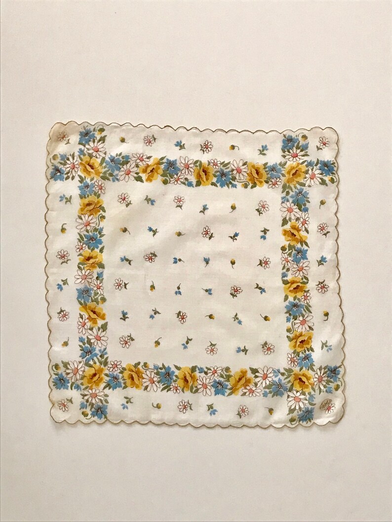 Vintage yellow new old stock cotton lawn handkerchief