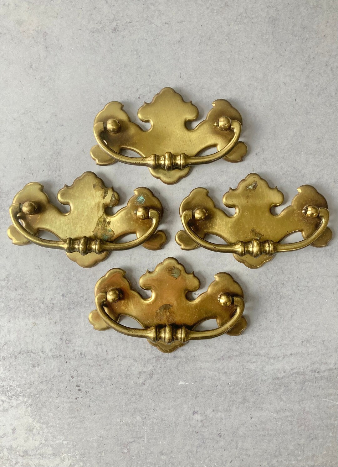4 Vintage Brass Chippendale Style Drop Bail Drawer Pulls Vintage