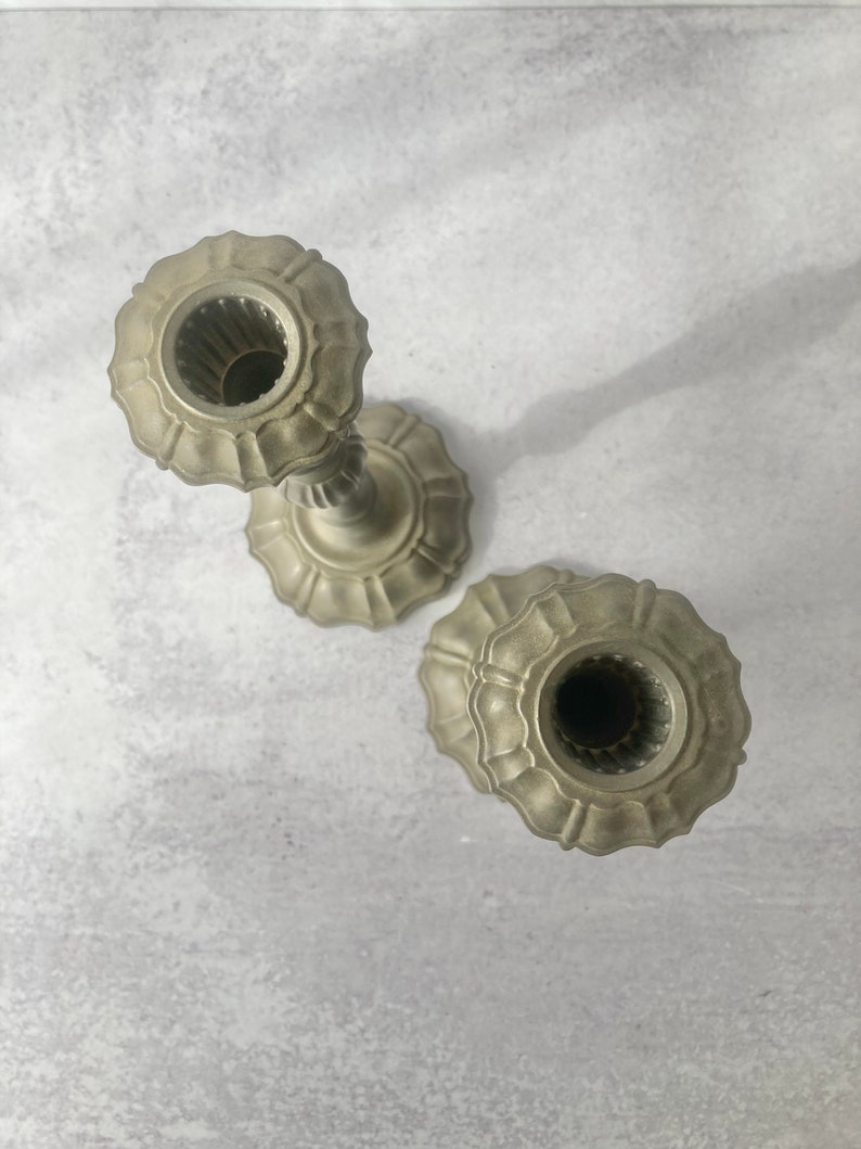 Vintage Pewter Candlestick Pair Empire Pewter Candlesticks Etsy