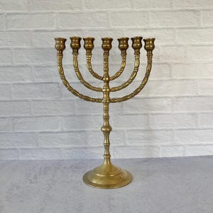 Vintage 7-arm brass Menorah; 10” tall Menorah