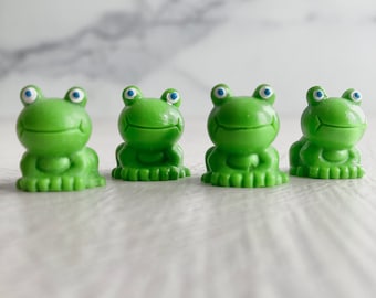 4 tiny plastic green frogs for fairy garden