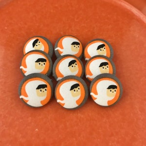 Handmade fabric mummy buttons for Halloween