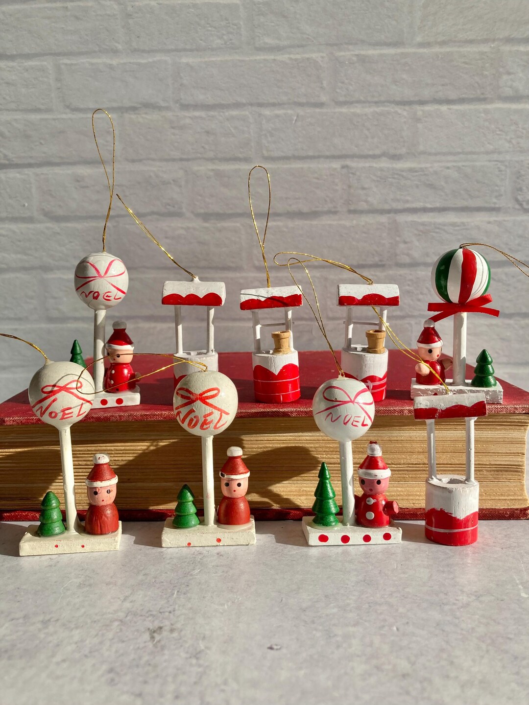Vintage Hand-painted Wood Christmas Ornaments, Taiwan, Set of 9 - Etsy