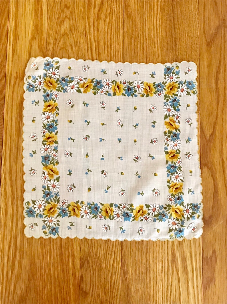 Vintage yellow new old stock cotton lawn handkerchief