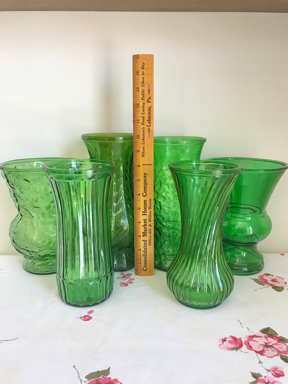 Set Of 6 Vintage Emerald Green Vases For Wedding Centerpiece Etsy