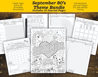 Paquete de Bullet Journal de septiembre - Tema de los 80 - Descarga digital imprimible - Planificador de septiembre - BuJo de 10 páginas - Calendario - Estado de ánimo - Resaltar - Gratitud