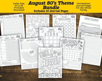 Paquete de Bullet Journal de agosto - Tema de los 80 - Descarga digital imprimible - Planificador de agosto - BuJo de 10 páginas - Calendario - Estado de ánimo - Resaltar - Gratitud