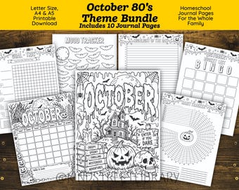 Paquete de Bullet Journal de octubre - Tema de los 80 - Descarga digital imprimible - Planificador de octubre - BuJo de 10 páginas - Calendario - Estado de ánimo - Resaltar - Gratitud