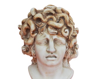 Medusa small head bust on marble base - Medousa - Snake Lady - Serpent Monster