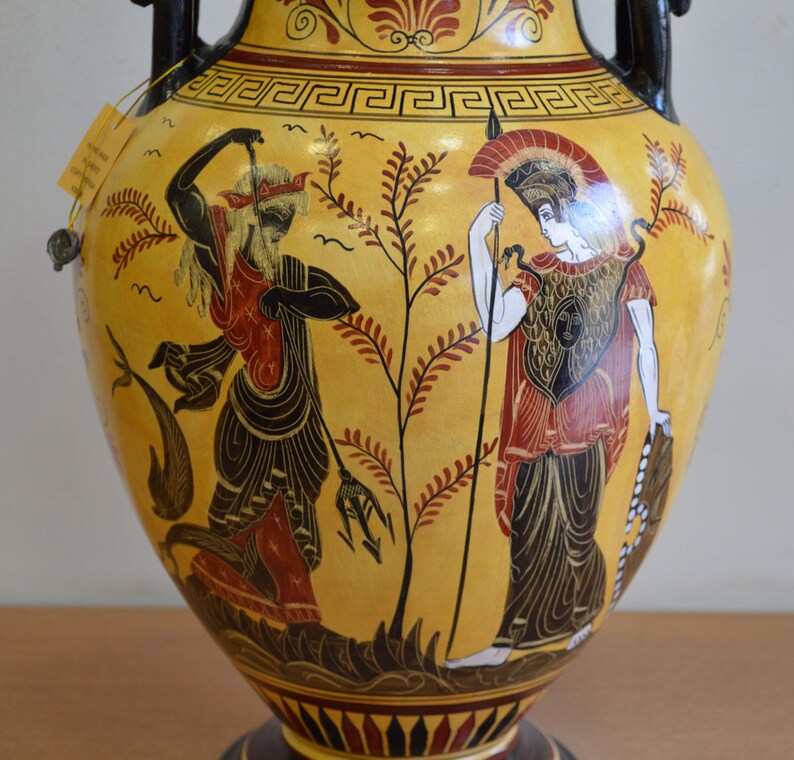 Achilles Poseidon & Goddess Athena Amphora Vase Museum | Etsy