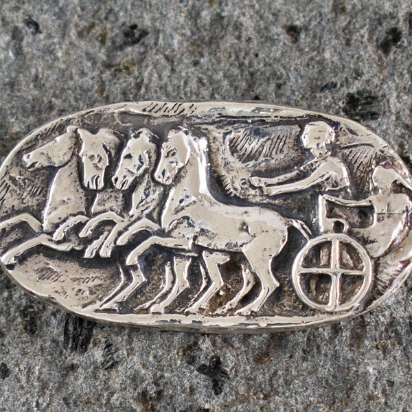 Silver Brooch Pin Depicting a Quadriga Charioteer - Ancient Olympic Games - Greece