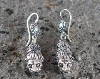 Lion Head Earrings in 925 Sterling Silver - Symbol of Strength Bravery Dignity Majesty Royalty - Handcrafted