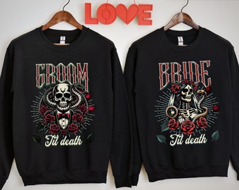 Bride and Groom Sweatshirt, Couple's Goth Sweatshirt, Skeleton Wedding Crewneck, Gift for Husband Wife, Goth Clothes, Bridal Vampire Gothic