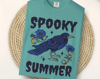 Summerween Crow Shirt, Comfort Colors Shirt, Witchy Summer Tshirt, Gothic Summer Clothing, Spooky Summer Raven Shirt, Summer Halloween Tee