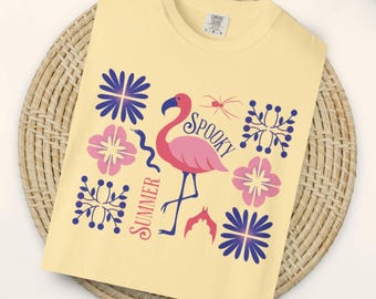 Summerween Comfort Colors Shirt, Summer Halloween Party Shirt, Spooky Summer Shirt, Flamingo Shirt, Summerween, Beach Shirt, Womens Shirt