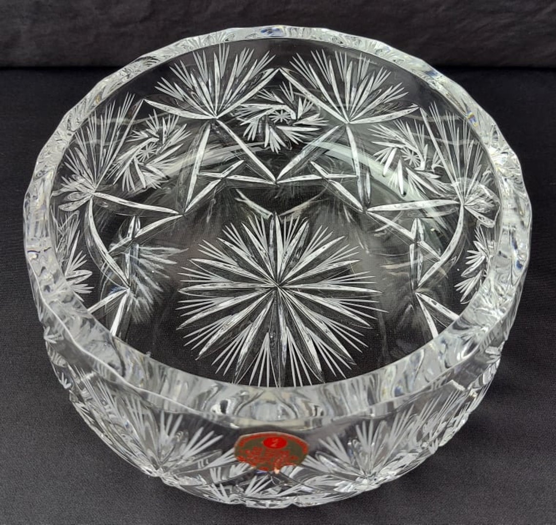 Vintage Hand Cut Lead Crystal Bowl Made In Ussr Russia Sticker Etsy