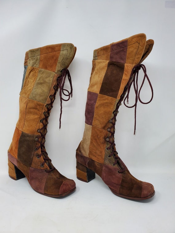 Amazing 1960's Suede Patchwork Boots, Hippie, Boho