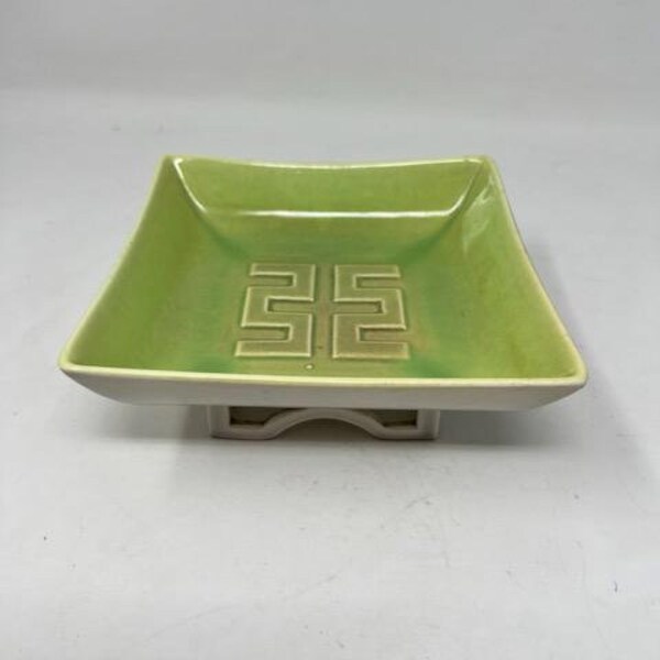 Vintage MCM Roselane California Art Pottery Lime Green Candy Dish Nut Bowl