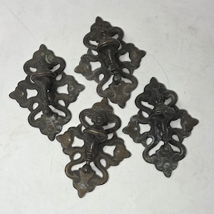 Set of 4 Vintage Spanish Revival Drawer Pulls Ornate Brass Dresser Hardware Ajax