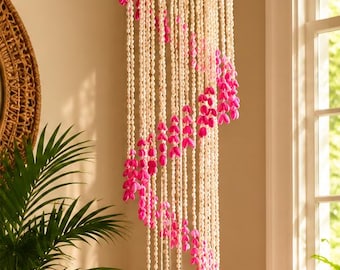 Large Seashell Hanging Mobile 48" Coastal Boho Pink Shells Beach Chandelier