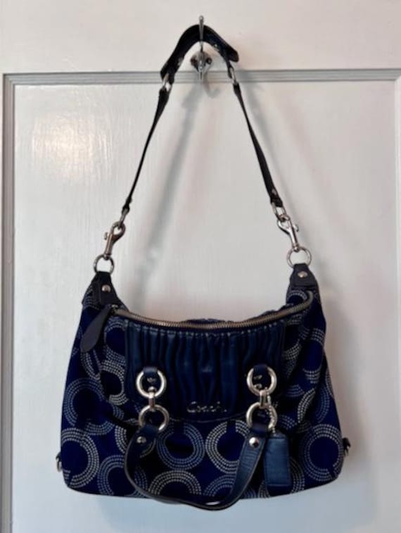 Authentic Cobalt Blue Ashley Dotted Op Art Signature Coach