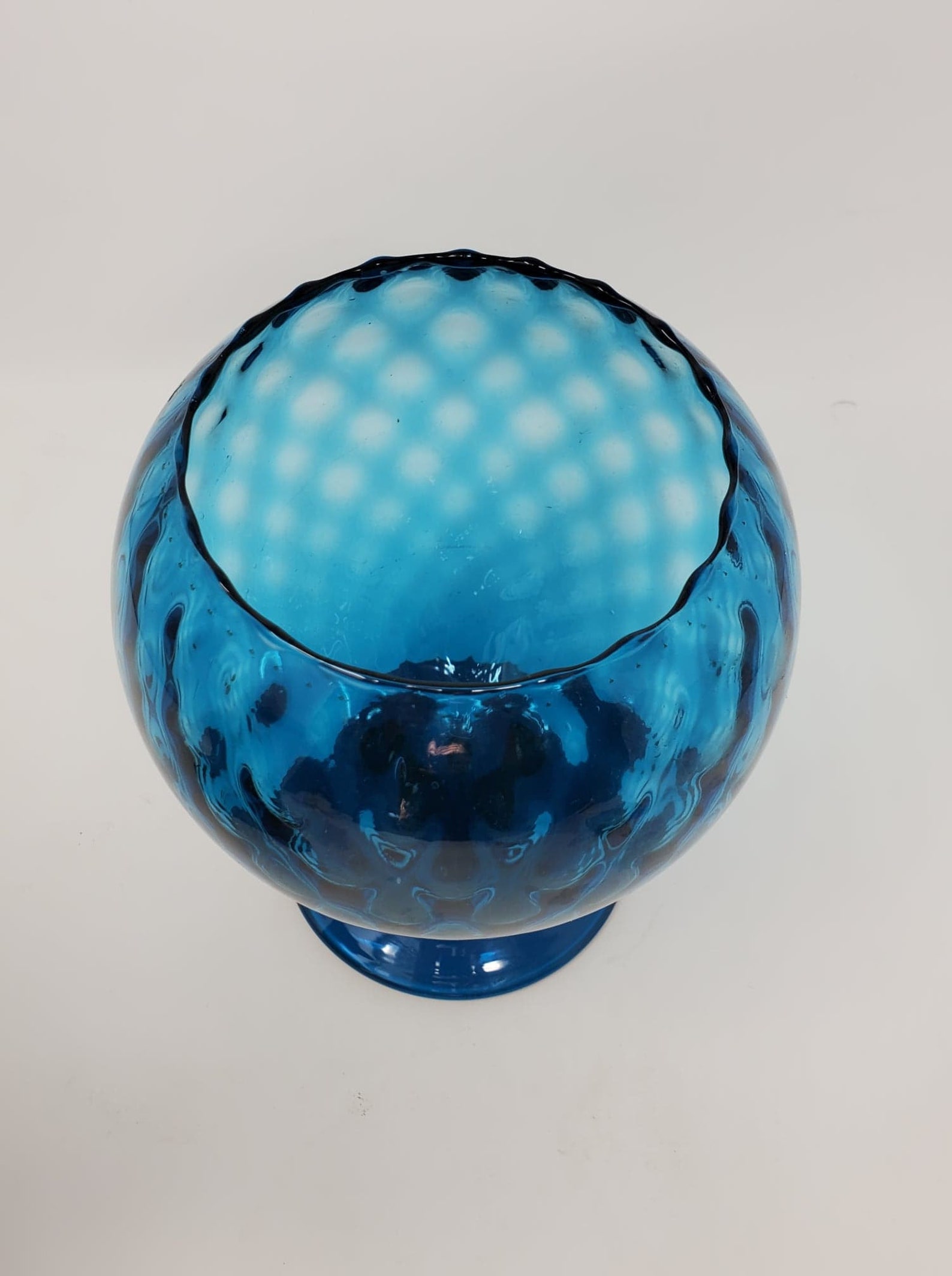 Mid Century Blue Fish Bowl Bubble Vase Etsy