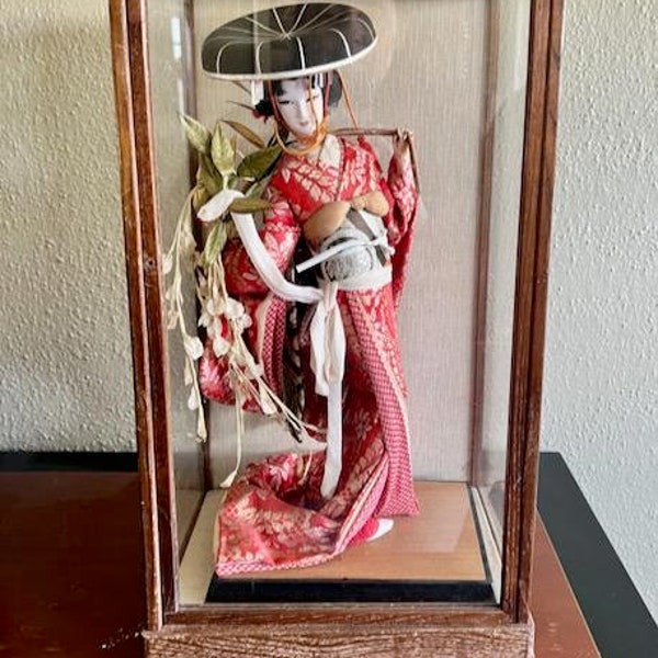 Poupée Geisha japonaise vintage en étui