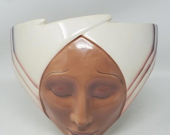 Vintage Art Deco Ceramic About Face Art Mask - San Francisco Wall Pocket Vase